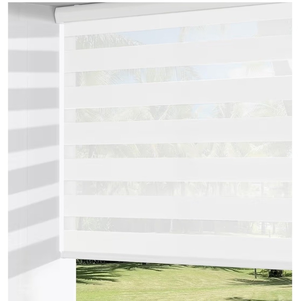 Cordless Zebra Dual Layer Roller Window Blinds White 48W x 72H
